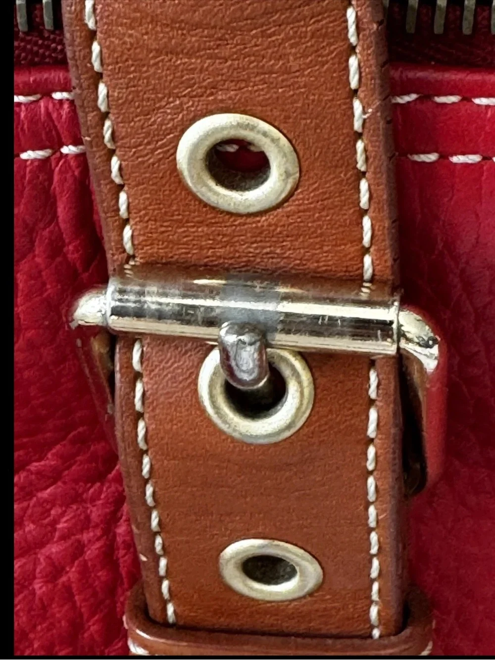 Dooney Bourke Vtg Large Domed Red Leather Satchel/Handbag w/Leather Trim & Strap